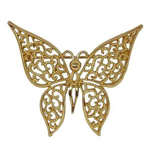 Crown Trifari Gold Filigree Butterfly Signed Brooch Vintage Mid Century VTG #G7